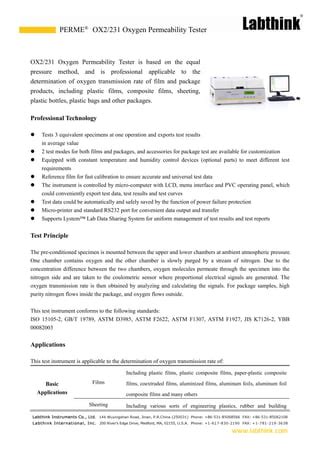 OTR Test - Differential-pressure Method store|OX2/231 Oxygen Permeability Tester .